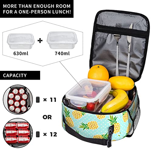 Abucaky Cute Pineapples With Polka Dots Background Portable Lunch Bag Insulated Meal Bag Reusable Lunch Box Cooler Bag Food Container For School Work Travel Picnic Camping #TOP3