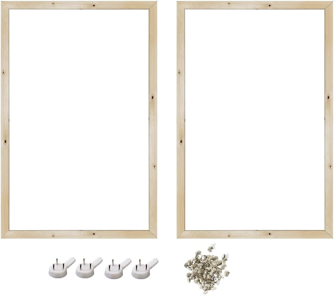 2-Pieces Readymade Pine Wood Canvas Stretcher Bar Frames for Oil Painting Diamond Arts Picture Photo Artwork Framing Posters Digital Printing Supplies Home Decor Wooden Frame (88 x 58cm)