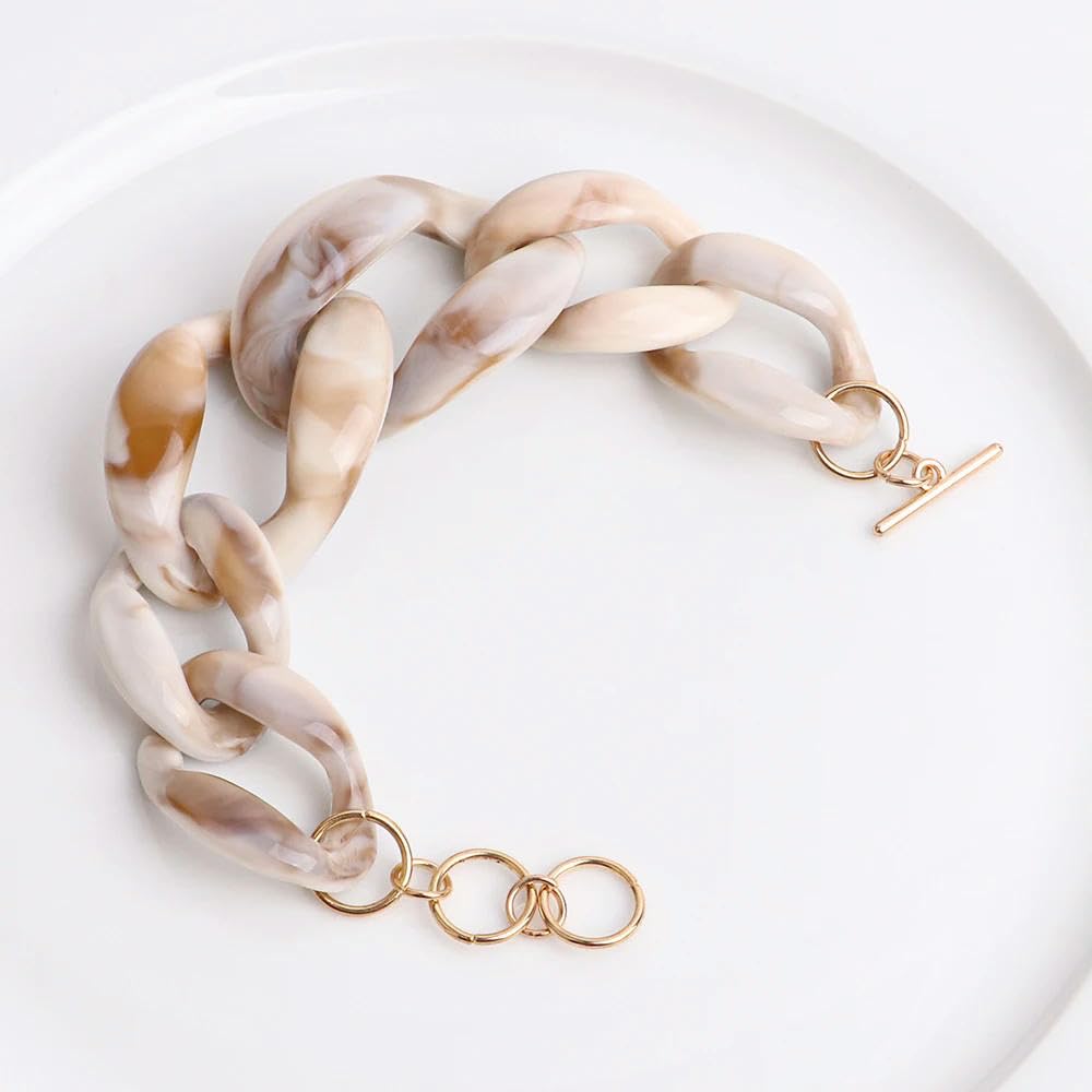 Liuxin Women's Marbled Tan Acrylic Thick Chain Bracelet For Trendy Resin Big Link Wide Bracelets Bangles Jewelry
