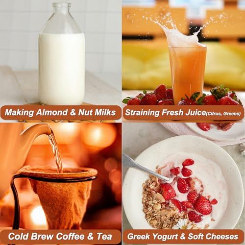 Image of 4 Pcs 12 inchx12 inch Nut Milk Bag with SGS Tested 100% Nature Unbleached Cotton, Premium Cheesecloth Bags for Straining, Reusable Nut Bag Strainer for Making Almond & Nut Milks, Cold Brew, Yogurt, Juicing