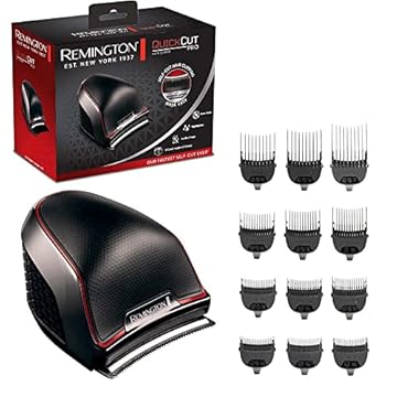 Remington Tagliacapelli - Lame in Acciaio Inox con tecnologia CurveCut: segue le linee della testa - motore Pro, 12 pettini di fissaggio + custodia, funzionamento a rete-batteria, QuickCut Pro HC4300