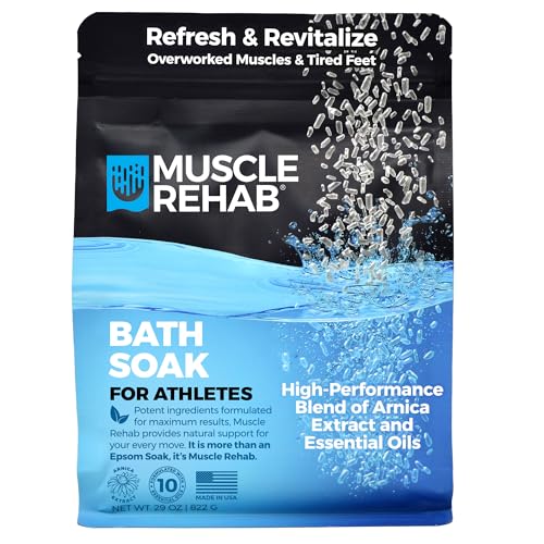 Muscle Rehab Epsom Salt Bath Soak 29 oz with Arnica - Fast-Dissolving Bath Salts for Muscle Relief and Recovery - Cooling Formula - Made in USA