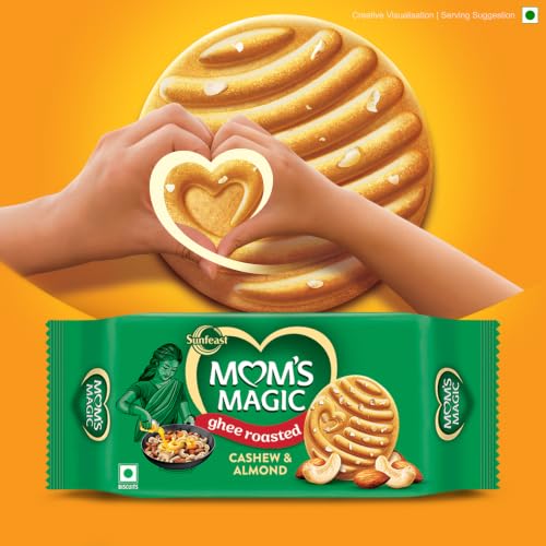 Image of Sunfeast Mom's Magic Rich Cashew Almond Cookies | Roasted Cashew Almond | Rich Butter Biscuits | Mom's Favourite Baked Cookies 189 Gram / 197Gram / 200 Gram /183Gram (weight May Vary) (Pack of 3)