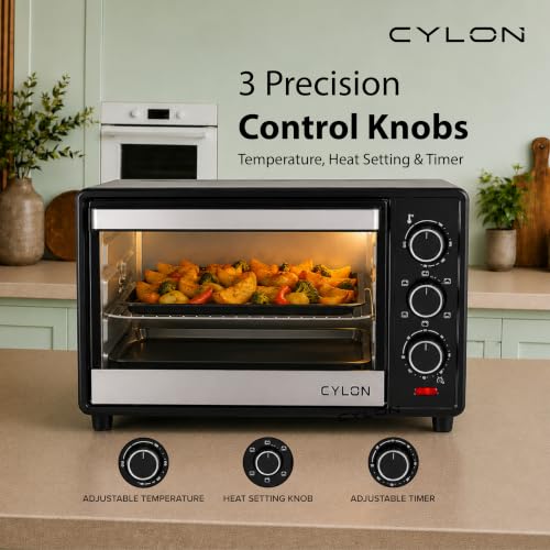 Image of CYLON OvenPro Multi-Function 28 Litre OTG for Kitchen | 1500W Oven Toaster Griller with Rotisserie, Adjustable Temperature & Timer | Bake, Grill & Toast, Oven for Baking - Silver