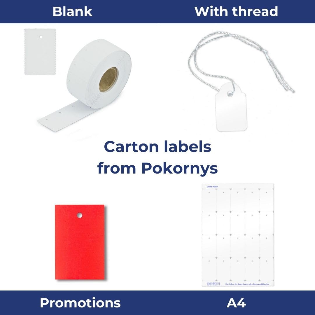 Pokornys – étiquettes de prix avec fil (15 x 24 mm) pour vêtements, bijoux, accessoires, etc. – Étiquettes de prix en carton avec fil de coton (1000)