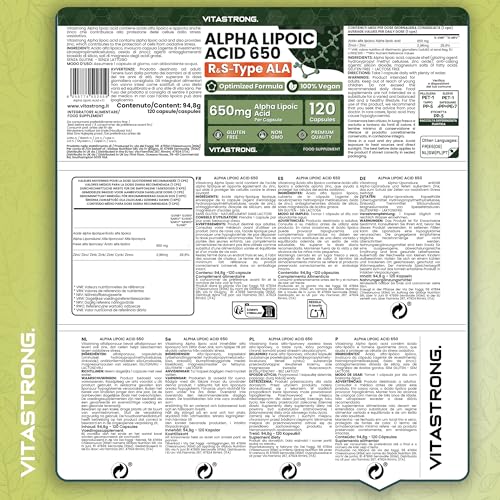 Acide Alpha-Lipoïque avec Zinc 650mg, 120 Gélules Vegan, Vitastrong – vue 8