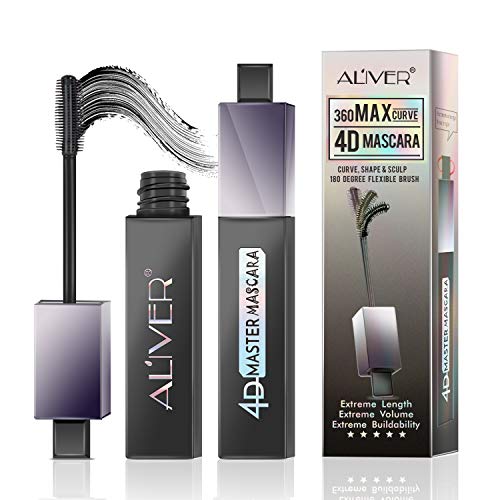 Waterproof Mascara, 4D Silk Fiber Eyelash Mascara with 180 Degree Flexible Brush, Natural Thick Thickening and Lengthening Mascara, Long Lasting Charming Eye Makeup
