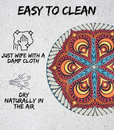 Image of LaVichitra Cotton Table Placemat | Dining Table Mat | Bed Side Table Mat | Cotton Round Shape Placemats | Washable PlaceMat for Shelves & Plant Pots - Pack of 1, Modern Boho