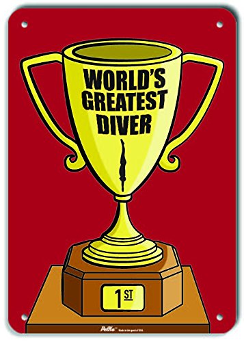 Cadeau Plongée : Panneau World's Greatest Diver rouge en plastique