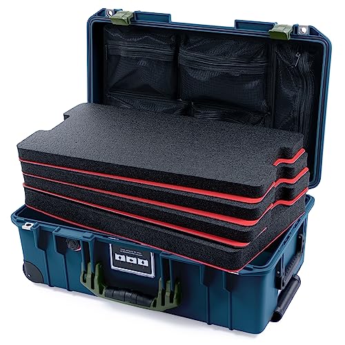 Pelican Air 1535 Carry-on Case by ColorCase - Deep Pacific Blue - Medium Size Waterproof Case with Shadow Tool Foam Kit & Mesh Lid Organizer - OD Green Handles & Latches