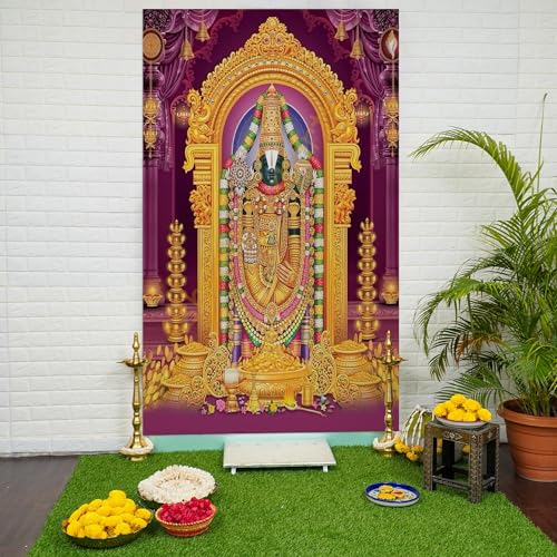 Image of Special You Venkateswara Swamy Backdrop Decoration Cloth (5 * 3ft), tirupati Balaji Idol, Pooja Room Decoration Items, Traditional Backdrop Decorations Cloth, Backdrop for Pooja Decor- 1Pc