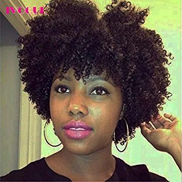 iVogue Hair Afro Kinky Curly T Lace Front Human Hair Wigs with Bangs Malaysian Virgin Hair Short Bob Lace Wigs for African Americans Black Women (10inch)