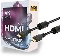 Cabo HDMI 2.0 4K Ultra HD 5 Metros Blindado Alta Velocidade Comprido Grande Longo Para TV Monitor PS5 Xbox PC Notebook Som Projetor - Imagem Nítida - 5m Golden Ouro Com Filtro