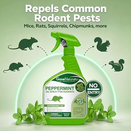 Image of Peppermint Oil Rodent Repellent Spray - Pet & Kid Safe - Indoor /Outdoor Mouse, Rat & Squirrel Deterrent for Home, Garage, Attic, RV & Car Engines (32oz)