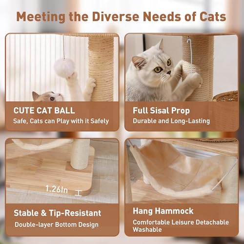Árbol para gatos de madera de 55 pulgadas con rascador y hamaca miniatura 5