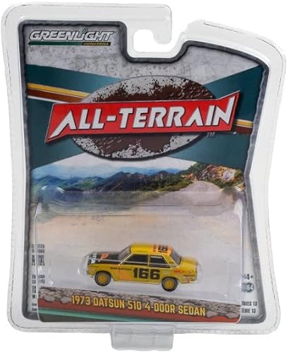 Miniatura 3 de ModelToyCars 1973 Datsun 510 Sedán de 4 puertas #166 "BRE, amarillo - Greenlight 35230B - Coche fundido a presión a escala 164
