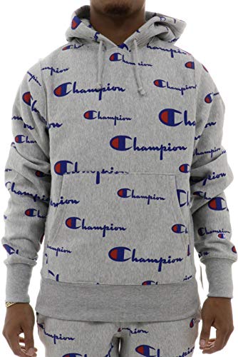 Champion Men's Reverse Weave Pullover Hoodie All-Over Print, MULTI SCALE SCRIPT OXFORD GREY, 2X Large Champion Men's Reverse Weave Pullover Hoodie All-Over Print, MULTI SCALE SCRIPT OXFORD GREY, 2X Large