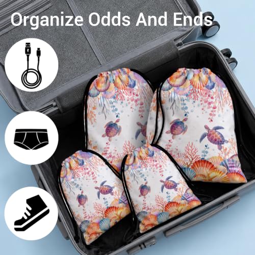Image of Sea Turtles Coral Drawstring Storage Bag Cloth Shoe Bags for Travel Picnic
