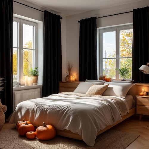 Image of Deconovo Blackout Curtain Room Darkening Thermal Insulated Curtains Rod Pocket Window Curtain for Bedroom Black 38 x 45 Inch 2 Panels