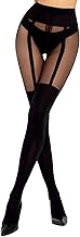 MANZI Mock Suspender Pantyhose for Women Faux Thigh High Stockings Black Over the Knee Goth Sparkly Tights