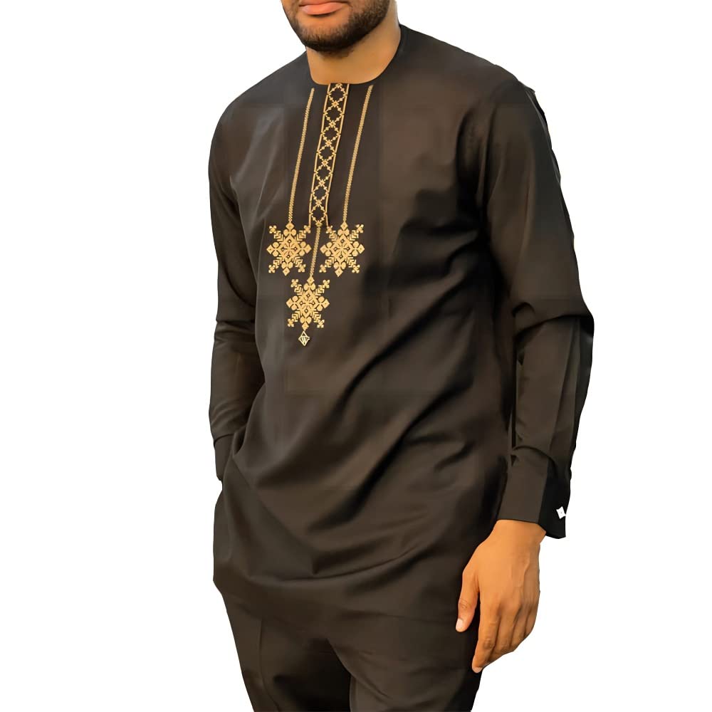 Xsion Unisex Black Fashion Suit Men African Clothing Traditional Ethnic Outfit 2 Piece Dashiki Shirt And Pants Long Sleeve Tracksuit Attire (Color : Size : M)