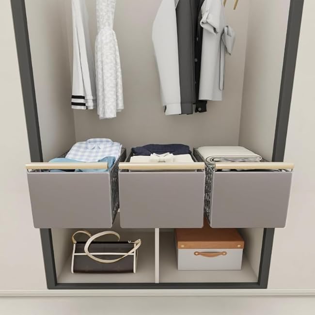 Wire Storage Basket For Kitchen Pantry and Counter, Pull Out Cabinet Sliding Basket, Under Sink Mesh Drawer Organizer with Handle, Stackable Wire Organizing Bin for Produce (white)