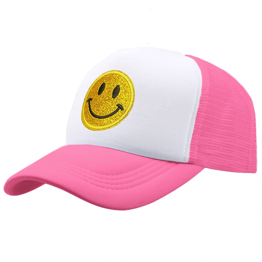 YAMEESmiley Baseball Mesh Hat Trucker Hats Happy Face Baseball Cap Summer Preppy Y2k Hat for Women Men