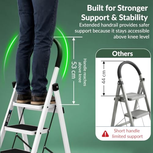 Plantex Ladder for Home 7 Steps/Foldable Ladder with Anti-Skid Wide Steps (30L x 20W cm)/Strong D-Shape Pipe with X-Support for More Stability/5 Year Warranty(Apex-White) - Image 4