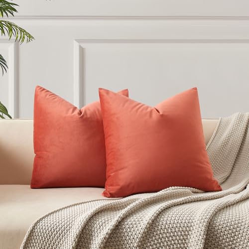 Image of 26x26 Throw Pillow Covers Decorative Velvet Couch Covers Set of 2,Apricot | JUSPURBET Cozy Soft Velvet Pillowcases with Invisible Zipper for Modern Couch Sofa Bed Living Room Bedroom Home Decor