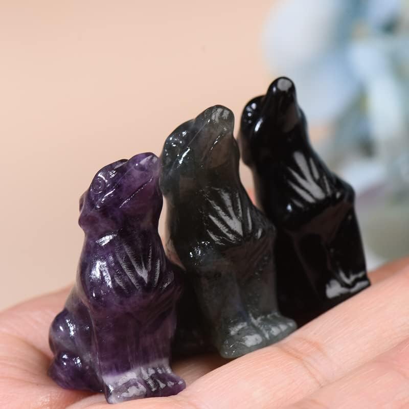 Miniatura 5 de WUYOUSHI Estatua de cristal de obsidiana natural tallada a mano, escultura de gema de cristal curativo, estatuas de animales de lobo, gema tallada,