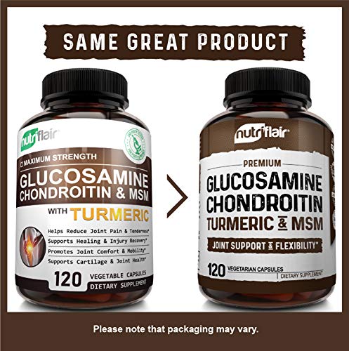 NutriFlair Glucosamine Chondroitin Turmeric MSM Boswellia - Joint Pain Relief Supplement - Natural & Non-GMO - Anti-Inflammatory & Antioxidant Pills - Supports Back, Knees, Hands, Joints, Cartilage