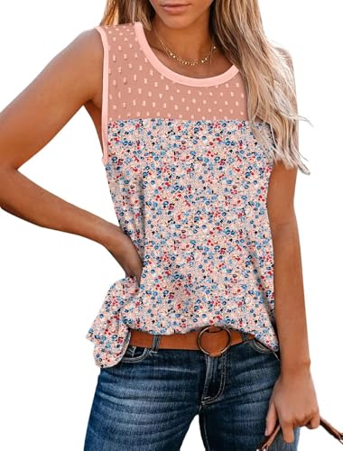 KISSMODA Womens Flora Print Tank Tops Ribbed Summer Shirt Sleeveless Summer Casual Women Blouses(S-3XL)