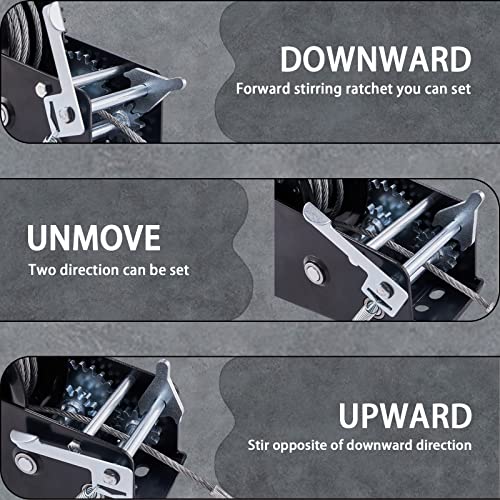 TYT 3200LB Hand Crank Winch with Steel Cable, Mounting Base 7.55in x 3.93in Boat Trailer Winch with Hook, Heavy Duty Two Way Ratchet Manual Gear Winch for Towing Pulling Boat Trailer RV Jet Ski Winch - Image 6