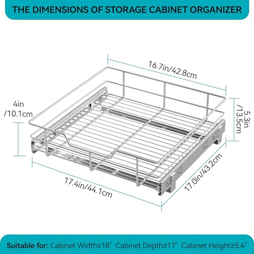 Image of Pull Out Cabinet Organizer 18 inch W X 17 inch D, Chromed, Full Slide Out Drawers
