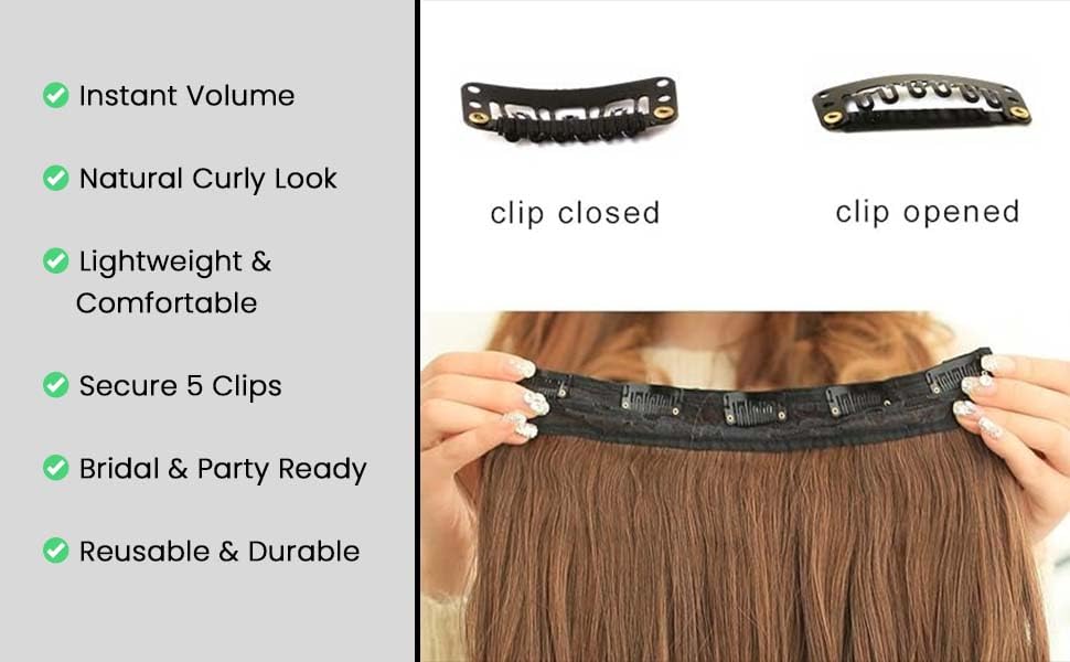 Image of ZAYA Curly Hair Extension for Women & Girls | Brown Wavy Hair 5 Clip Synthetic Wig | Bridal Party & Shadi Accessories