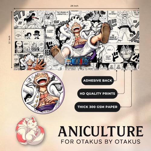 Image of Aniculture One Piece Luffy Gear 5 Split Poster Set of 3, A4 Size Each - Panoramic Anime Wall Art Collage - 300 GSM Ultra HD Print Quality - Self-Adhesive Sun God Nika & Joyboy Panels - 24x12 Inch Large Room Decor