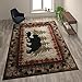 Flash Furniture Ursus Collection Rustic Lodge Wandering Black Bear & Cub Area Rug - Olefin Fibers in Brown, Beige, Black, & Green - 8