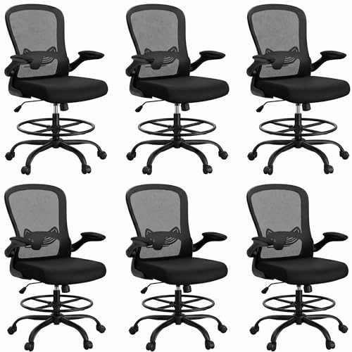 Image of ErGear Drafting Chair, Standing Desk Chair with Flip-Up Armrests, High Desk Chair Adjustable Height, Ergonomic Tall Office Chair with Lumbar Support and Adjustable Footrest Ring,6 Pack