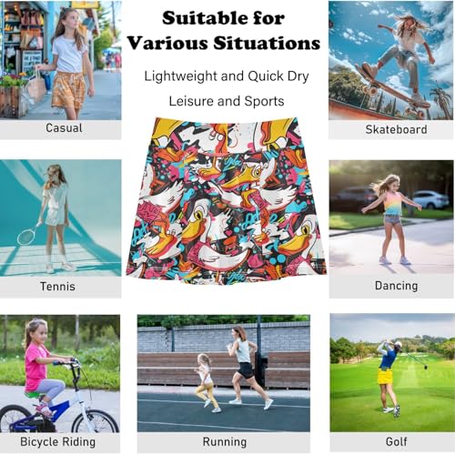 visesunny Girl's Golf Skirt Athletic Colorful Duck Cartoon Tennis Skort Sport Activewear with Double Layer Pockets4