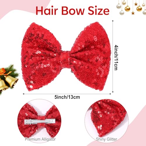 CN 5 Inch Red Glitter Hair Bows for Girls Alligator Clips Sparkly Sequin Hair Accessories for Kids Toddler Women on Birthday Wedding Christmas and Party