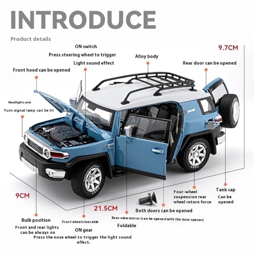 Image of 1:24 Toyota Fj Land Cruiser Toy Car Diecast Metal Car Light Sound Pull Back Openable Door Cars for Kids
