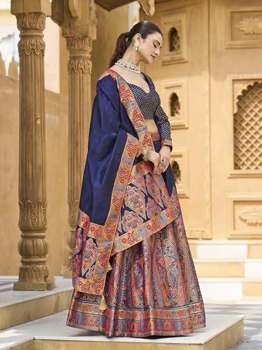 Image of PURVAJA Women's Jacquard Semi-Stitched Lehenga choli