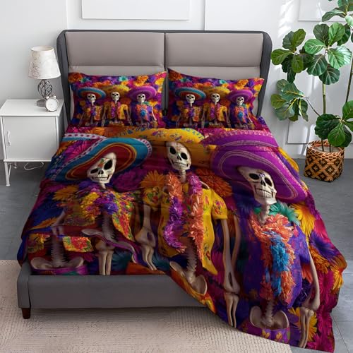 Opiniones y reviews de Sabana mexicana comprados en linea. 45 Juego de sábanas matrimoniales con diseño de sombrero mexicano, juego de sábanas y fundas de almohada, 4 piezas, coloridas sábanas de microfibra cepillada, suave, transpirable,...