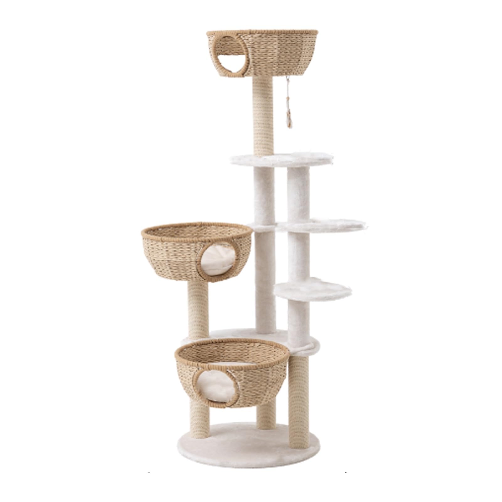 Centro de actividades para gatos, torre moderna para gatos con poste de sisal para rascar y juguetes colgantes, diseño resistente para gatos adultos