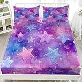 Microfibra cepillada Suave Sábana Ajustable 150x190 cm Bolsillo Profundo 30 cm, PatróN de Estrella de FantasíA Transpirable Juego de Ropa de Cama Vistoso Sábana Ajustable para Adultos Y Niños