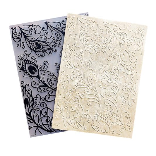DIYology Feathers Embossing Folders for Card Making, Peacock Feathers Embossing Folder Template for DIY Paper Crafts Scrapbooking Polymer Clay Decoration