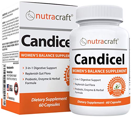 Candicel Intestinal Flora Supplement | Caprylic Acid, Oregano, Wormwood, Black Walnut, Cellulase & Acidophilus for Womenâ€™s Balance & Overgrowth Support | 60 Capsules (Non-GMO)