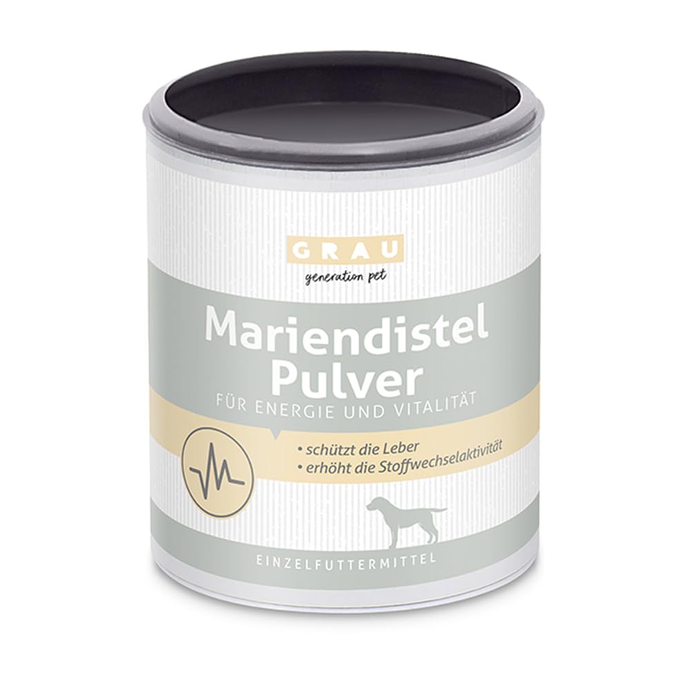 GRAU - das Original - 100% reines Mariendistel Pulver, schützt die Leber, trägt zur Zellerneuerung bei, 1er Pack (1 x 225 g), Ergänzungsfuttermittel für Hunde