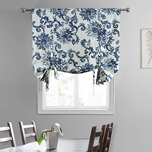 Image of HPD Half Price Drapes Room Darkening Tie Up Curtains 46 X 63 Inch Indonesian Printed Cotton Window Roll Up Balloon Curtain for Living Room, Kitchen PRTW-TUD40-63 (1 Panel), Indonesian Blue