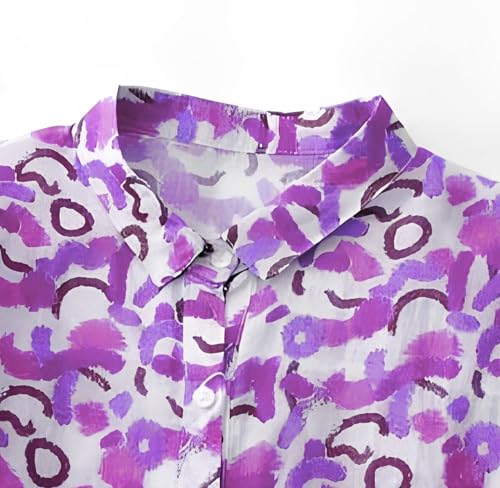 Image of Gufrina Women's Abstract Printed Button Down Shirt with Mandarin Collar and Above Elbow Sleeve Relaxed Fit Top